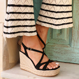 Lexie Black Faux Suede Strappy Wedges
