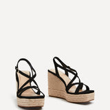 Lexie Black Faux Suede Strappy Wedges