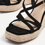 Lexie Black Faux Suede Strappy Wedges