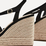 Lexie Black Faux Suede Strappy Wedges