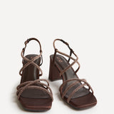 Leyla Brown Satin Diamante Heeled Sandals