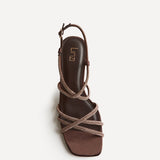 Leyla Brown Satin Diamante Heeled Sandals