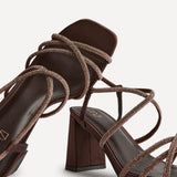 Leyla Brown Satin Diamante Heeled Sandals