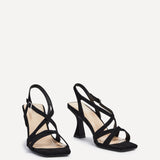 Liberty Black Faux Suede Caged Heels