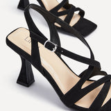 Liberty Black Faux Suede Caged Heels