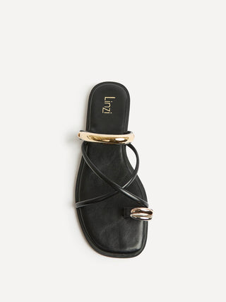 Lillie Black Toe Ring Flat Sandals