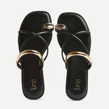 Lillie Black Toe Ring Flat Sandals