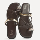 Lillie Brown Toe Ring Flat Sandals