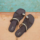 Lillie Brown Toe Ring Flat Sandals