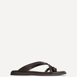 Linea Brown Faux Leather Flat Sandals