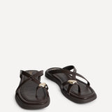 Linea Brown Faux Leather Flat Sandals