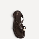 Linea Brown Faux Leather Flat Sandals
