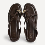 Linea Brown Faux Leather Flat Sandals