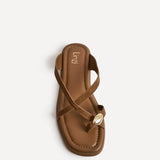 Linea Tan Faux Suede Flat Sandals