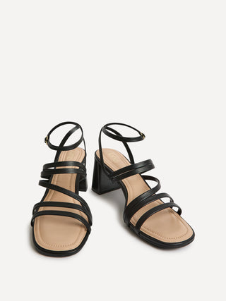 Liora Black Faux Leather Heeled Sandals