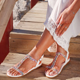 Lois White T-Bar Flat Sandals