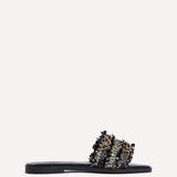 Lola Black Faux Leather Frayed Detail Sandals