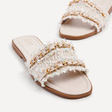 Lola Nude & Mint Faux Leather Frayed Detail Sandals