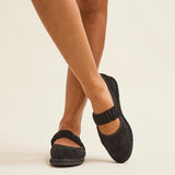 Lorella Black Faux Suede Mary Jane Pumps
