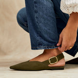 Lorna Khaki Faux Suede Ballet Flats