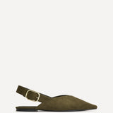 Lorna Khaki Faux Suede Ballet Flats