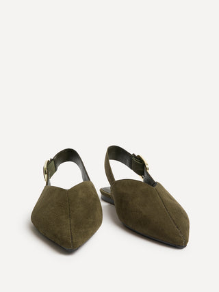 Lorna Khaki Faux Suede Ballet Flats