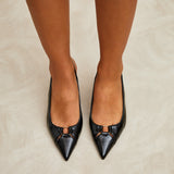 Lowrie Black Faux Leather Court Heels