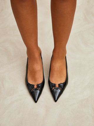 Lowrie Black Faux Leather Court Heels