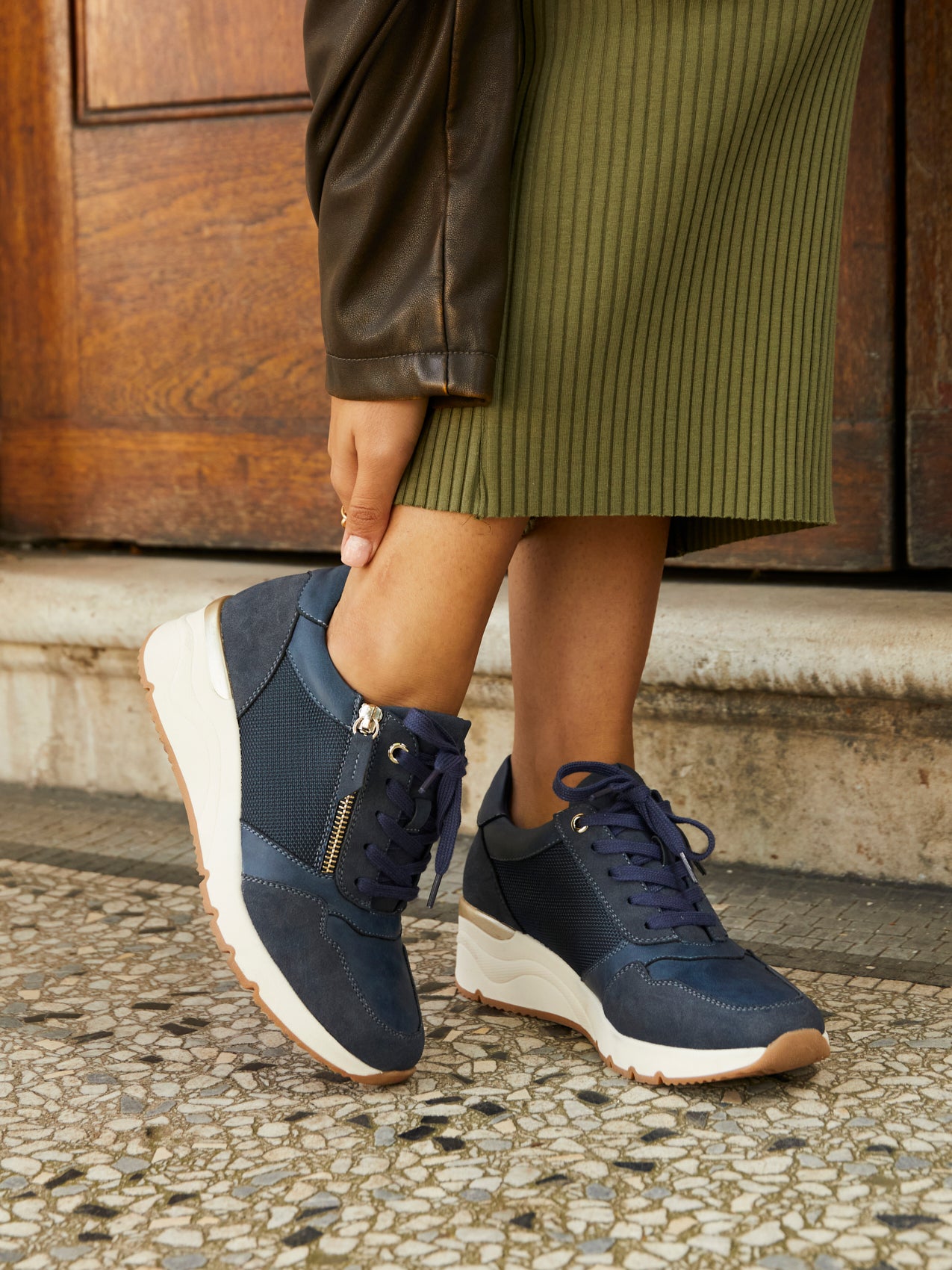 Navy Ladies Designer Trainers New Womens Ladies Dad Sneakers