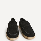 Luciano Mens Black Suede Leather Penny Loafers