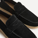 Luciano Mens Black Suede Leather Penny Loafers