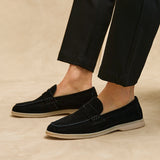 Luciano Mens Black Suede Leather Penny Loafers