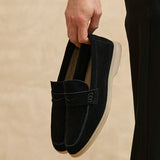 Luciano Mens Black Suede Leather Penny Loafers