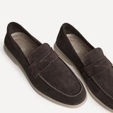 Luciano Mens Brown Suede Leather Penny Loafers