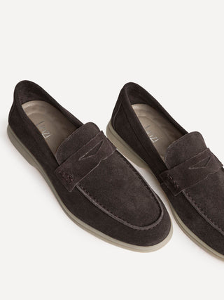 Luciano Mens Brown Suede Leather Penny Loafers