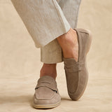 Luciano Mens Taupe Suede Leather Penny Loafers
