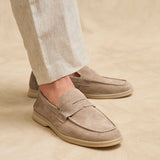 Luciano Mens Taupe Suede Leather Penny Loafers