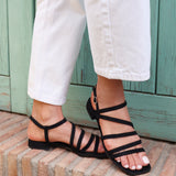 Lucie Black Mini Block Heel Strappy Sandals