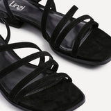 Lucie Black Mini Block Heel Strappy Sandals
