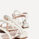 Lucie White Mini Block Heel Strappy Sandals
