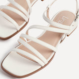 Lucie White Mini Block Heel Strappy Sandals
