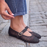 Luma Wide Fit Black Mesh Mary Jane Pumps
