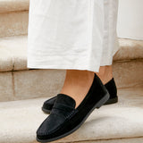 Precise Black Faux Suede Loafers