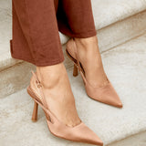 Rhea Mocha Mousse Sling Back Court Heels