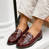 Maison Burgundy Faux Croc Patent Leather Loafers