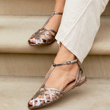 Santi Pewter Caged Flat Sandals