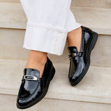 Script Black Patent Loafers
