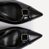 Lowrie Black Faux Leather Court Heels