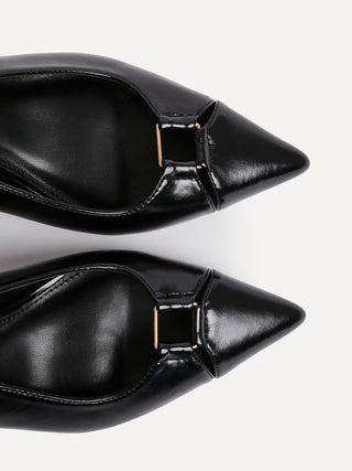 Lowrie Black Faux Leather Court Heels