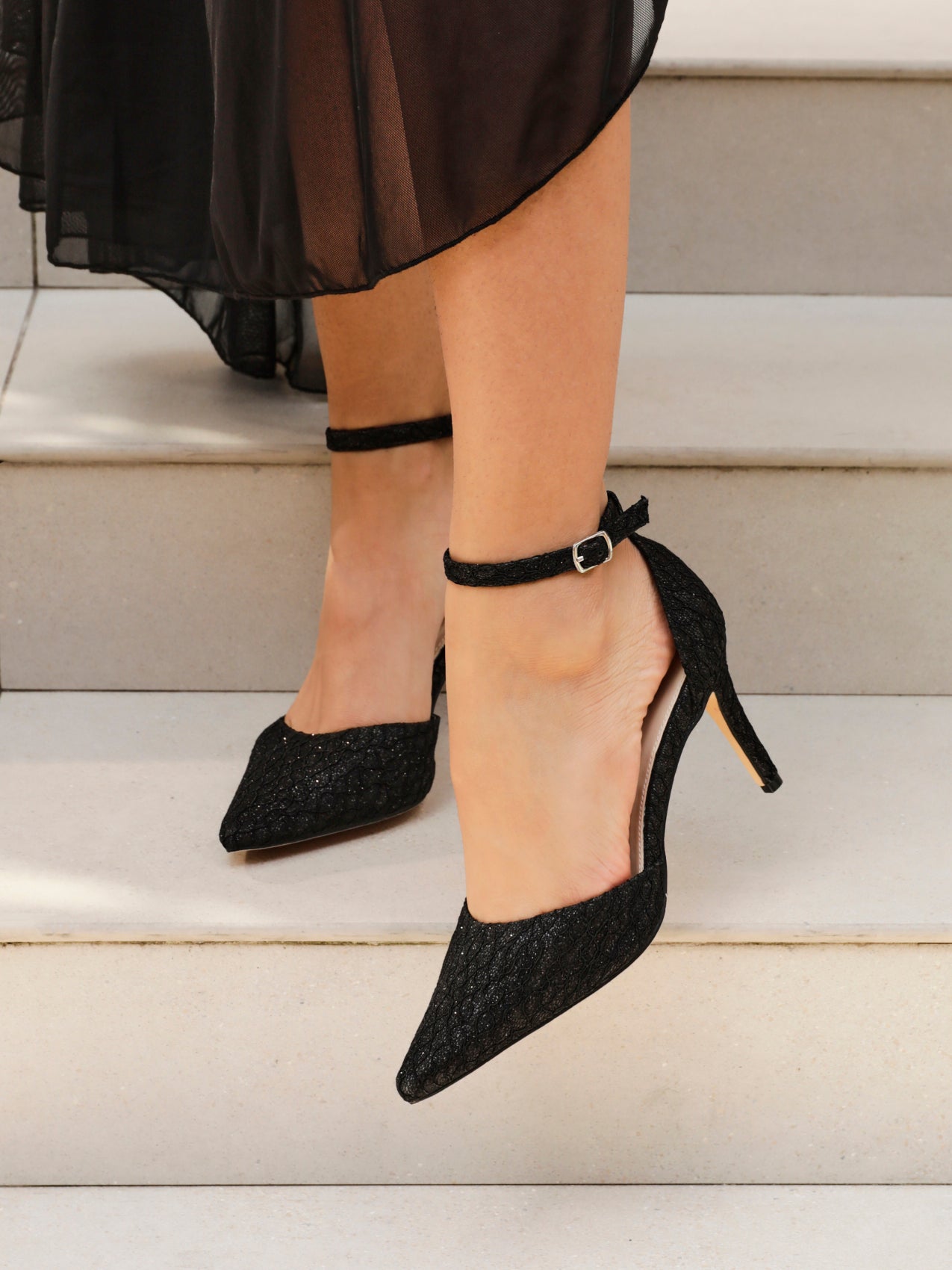 Heels Womens Black Sequin Shoes MACI